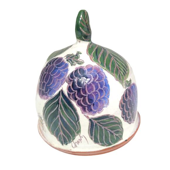 Artist Signed Christy Terracotta Bumble Bee and Grapes Tea Light Candle Holder - Picture 4 of 8